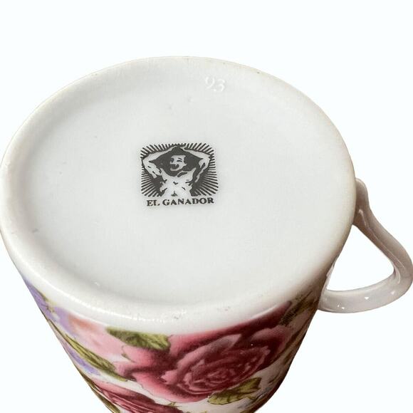 El Ganador Porcelain Floral 2 oz Demitasse Cup Saucer Pink Roses Small 2" Tall - Picture 6 of 13